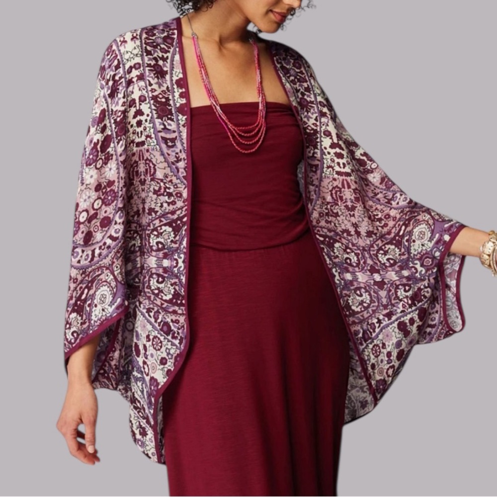 NWT J. Jill Paisley Printed Shrug in Cranberry Multi Size S-L